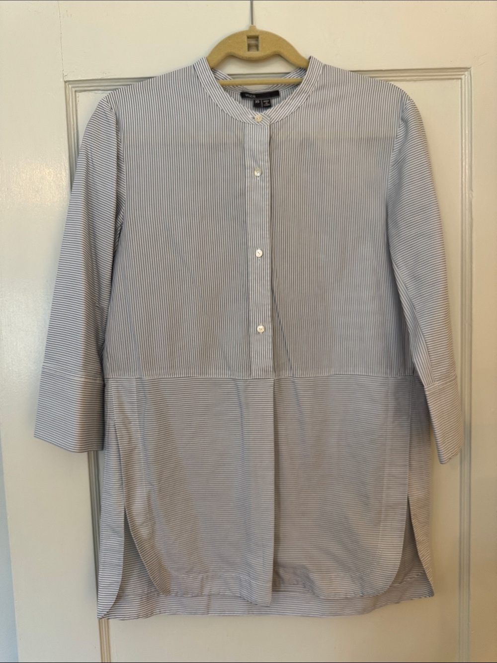 Vince Blue and White Striped Button Tunic